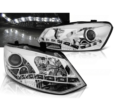 Faros Delanteros Luz Diurna Vw Polo 6r 09-03.14 Drl Cromado