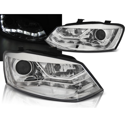 Faros Delanteros Luz Diurna Vw Polo 6r 09-03.14 Cromados