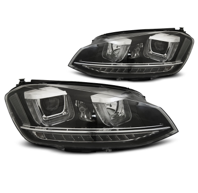 Faros Delanteros Vw Golf 7 11.12-17  U-Type Negro Drl Intermitentes Dinamicos