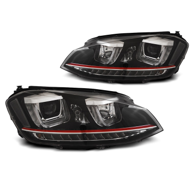 Faros Delanteros Vw Golf 7 11.12-17  U-Type Negro Rojo Line Intermitentes Dinamicos
