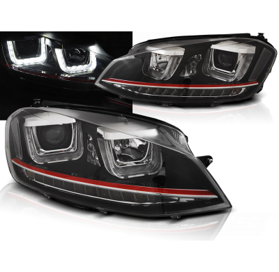 Faros Delanteros Vw Golf 7 11.12-17  U-Type Negro Rojo Line Intermitentes Dinamicos