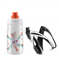 ELITE Bottle + bottle cage KIT CEO black glossy + JET drinking bottle transparent with orange logo 350 ml