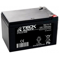 Bateria Teck Cyclic Agm 12v Referencia: Tbc12-15 - Voltaje 12 - Capacidad (Ah-20h) 15 - Dimensiones: L(Mm) 151 - an (Mm) 98 - Al
