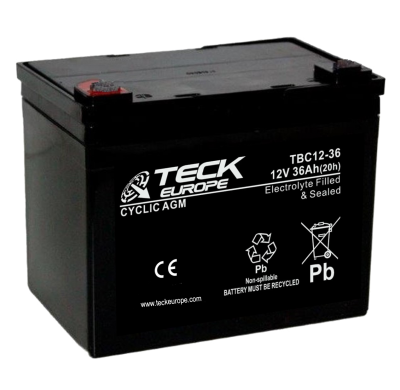 Bateria Teck Cyclic Agm 12v Referencia: Tbc12-36 - Voltaje 12 - Capacidad (Ah-20h) 36 - Dimensiones: L(Mm) 195 - an (Mm) 130 - A