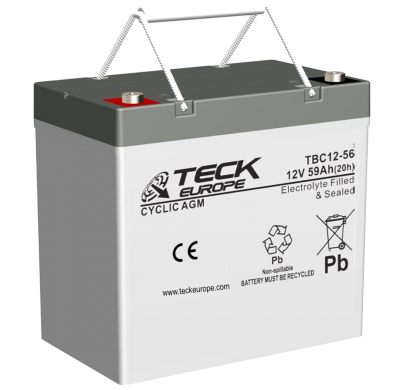 Bateria Teck Cyclic Agm 12v Referencia: Tbc12-56 - Voltaje 12 - Capacidad (Ah-20h) 59 - Dimensiones: L(Mm) 229 - an (Mm) 138 - A