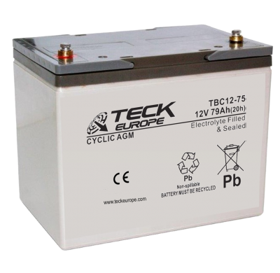 Bateria Teck Cyclic Agm 12v Referencia: Tbc12-75 - Voltaje 12 - Capacidad (Ah-20h) 79 - Dimensiones: L(Mm) 260 - an (Mm) 168 - A