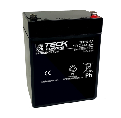 Bateria Teck Emergency Agm 12v Referencia: Tbe12-2,9 - Voltaje 12 - Capacidad (Ah-20h) 2,9 - Dimensiones: L(Mm) 79 - an (Mm) 56