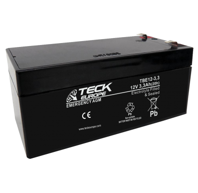 Bateria Teck Emergency Agm 12v Referencia: Tbe12-3,3 - Voltaje 12 - Capacidad (Ah-20h) 3,3 - Dimensiones: L(Mm) 134 - an (Mm) 67