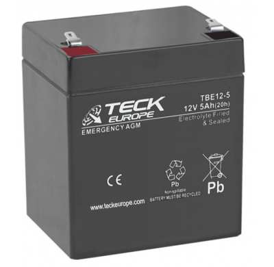 Bateria Teck Emergency Agm 12v Referencia: Tbe12-5 - Voltaje 12 - Capacidad (Ah-20h) 5,4 - Dimensiones: L(Mm) 90 - an (Mm) 70 -