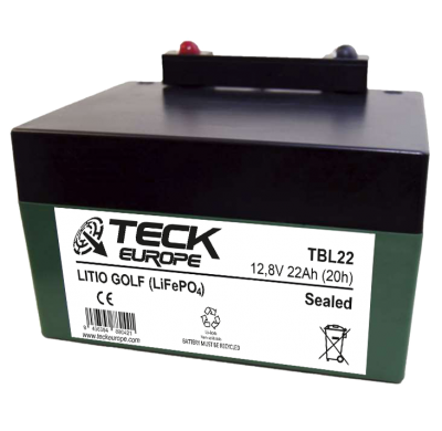 Bateria Teck Litio Golf 12,8v Referencia: Tbl22 - Voltaje 12,8 - Capacidad (Ah-20h) 22 - Dimensiones: L(Mm) 168 - an (Mm) 128 -