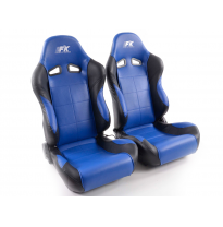 Juego Asientos Deportivos Set Comfort De Cuero Artificial Azul/Negro Fk Automotive
