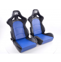 Juego Asientos Deportivos Control Cuero Artificial Azul/Negro Fk Automotive