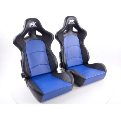 Juego Asientos Deportivos Control Cuero Artificial Azul/Negro Fk Automotive