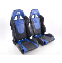 Juego Asientos Deportivos Set Racecar Cuero Artificial Negro/Azul Fk Automotive