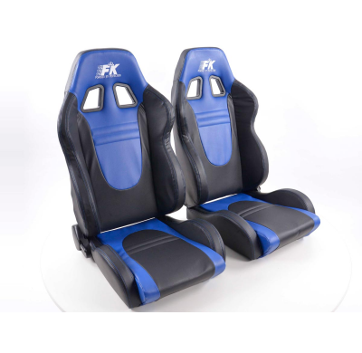 Juego Asientos Deportivos Set Racecar Cuero Artificial Negro/Azul Fk Automotive
