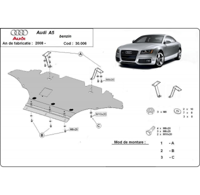 Cubre Carter Metalico Audi A5, Gasolina 2008-2018 Acero 2mm
