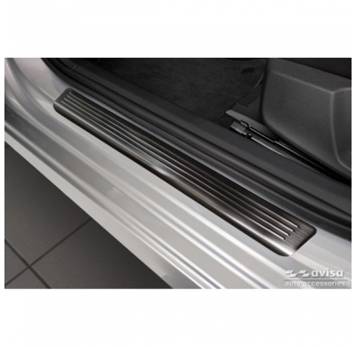 Protectores de umbral de puerta en acero inoxidable negro aptos para Skoda Octavia IV Sedan/Kombi 2020- 'Lines' - 4 piezas