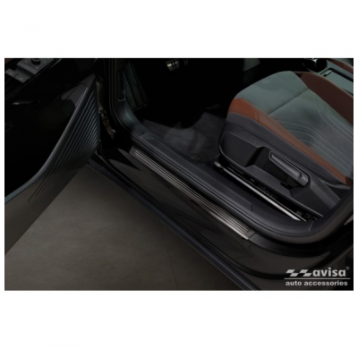 Protectores de umbral de puerta en acero inoxidable negro aptos para Volkswagen ID.4 2020- 'Lines' - 4 piezas