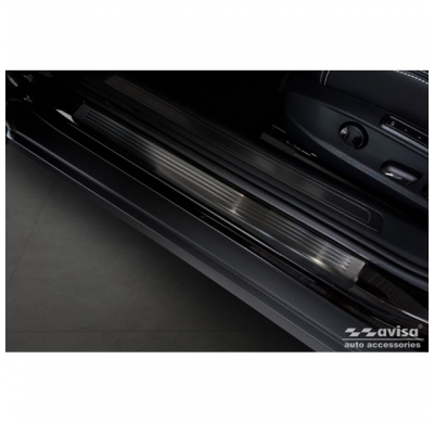 Protectores de umbral de puerta en acero inoxidable negro aptos para Volkswagen Passat 3G Sedan/Variant 2014- - 'Lines' - 4 piez