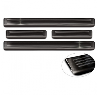 Protectores de umbral de puerta en acero inoxidable negro aptos para Volkswagen Passat 3G Sedan/Variant 2014- - 'Lines' - 4 piez