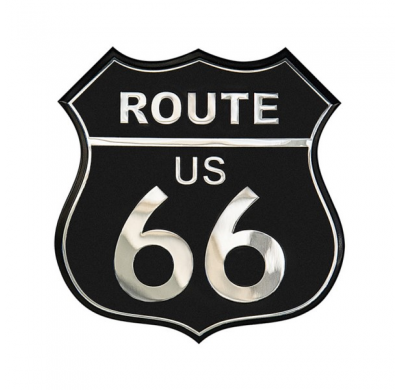 Emblema / Logotipo De Aluminio - Route 66 - Negro - 8x8cm