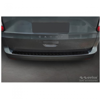 Protector de parachoques trasero de aluminio negro mate adecuado para Volkswagen Caddy V 2020- 'Riffled Plate'.