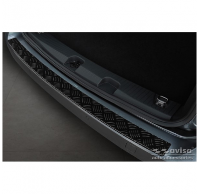 Protector de parachoques trasero de aluminio negro mate adecuado para Volkswagen Caddy V 2020- 'Riffled Plate'.