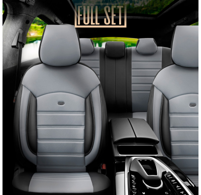 Juego de fundas de asientos universales en cuero 'Inspire' negro/gris - 11 piezas - apto para airbags laterales