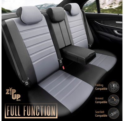 Juego de fundas de asientos universales en cuero 'Inspire' negro/gris - 11 piezas - apto para airbags laterales