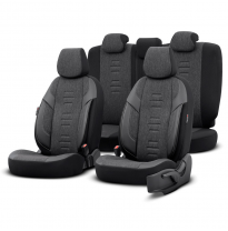 Juego de fundas de asiento universales en lino/cuero/tela &#039;Throne&#039; negro/gris - 11 piezas - apto para airbags laterales