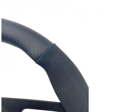 Funda para volante Simoni Racing Sporty - 37-39cm - Ecopiel negra, microfibra, aspecto de carbono Azul Marca de las 12 en punto