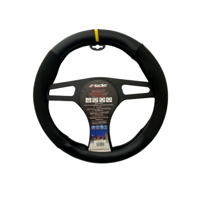 Funda para volante Simoni Racing Sporty - 37-39cm - Ecopiel negra, microfibra, aspecto de carbono Amarillo Marca de las 12 en pu