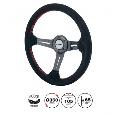 Volante Simoni Racing High-End Racing Tommi 350mm - Carbono Auténtico - Ante Negro + Costuras Rojas - Deep Dish 6,5cm