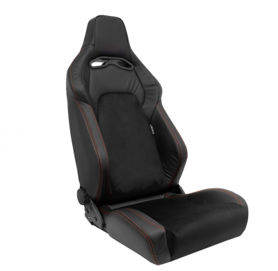 Asiento deportivo 'VGR Premium' - Cuero negro y Alcántara + costuras rojas - Respaldo reclinable en ambos lados - incl. diaposit