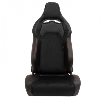 Asiento deportivo 'VGR Premium' - Cuero negro y Alcántara + costuras rojas - Respaldo reclinable en ambos lados - incl. diaposit