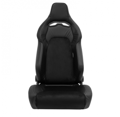 Asiento deportivo 'VGR Premium' - Cuero negro y Alcántara + costuras plateadas - Respaldo reclinable en ambos lados - incl. diap