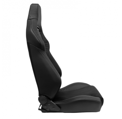 Asiento deportivo 'VGR Premium' - Cuero negro y Alcántara + costuras plateadas - Respaldo reclinable en ambos lados - incl. diap