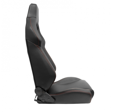 Asiento deportivo 'VGR' - Cuero sintético negro + Tela/ante gris oscuro + Costuras rojas - Respaldo reclinable en ambos lados -
