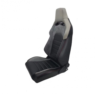 Asiento deportivo 'VGR' - Cuero sintético negro + Tela/ante gris claro + Costuras rojas - Respaldo reclinable en ambos lados - i