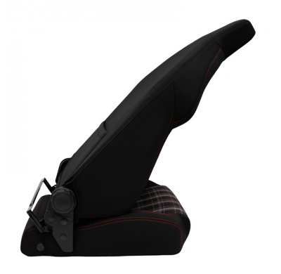 Asiento deportivo 'VGR' - Tela negra + Tela con estampado de cuadros rojos + Costuras rojas - Respaldo reclinable en ambos lados