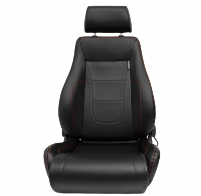 Asiento deportivo 'Retro II' - Cuero sintético negro + costuras rojas - Respaldo reclinable en ambos lados - incl. diapositivas