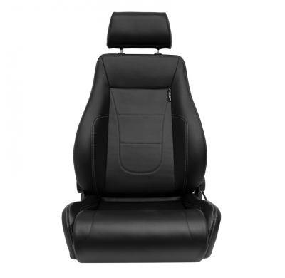 Asiento deportivo 'Retro II' - Cuero sintético negro + costuras plateadas - Respaldo reclinable en ambos lados - incl. diapositi