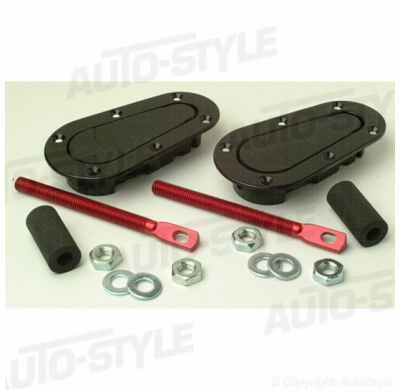 Set Universal Pasadores Racing Plus Flush Bonnet Hooks/Pins - Black + Red Aluminum Pins