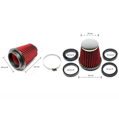 Filtro de aire deportivo TA Technix ø90mm rojo con tapa cromada  Filtro universal redondo-cónico Filtro ø 125mm / 82mm longitud